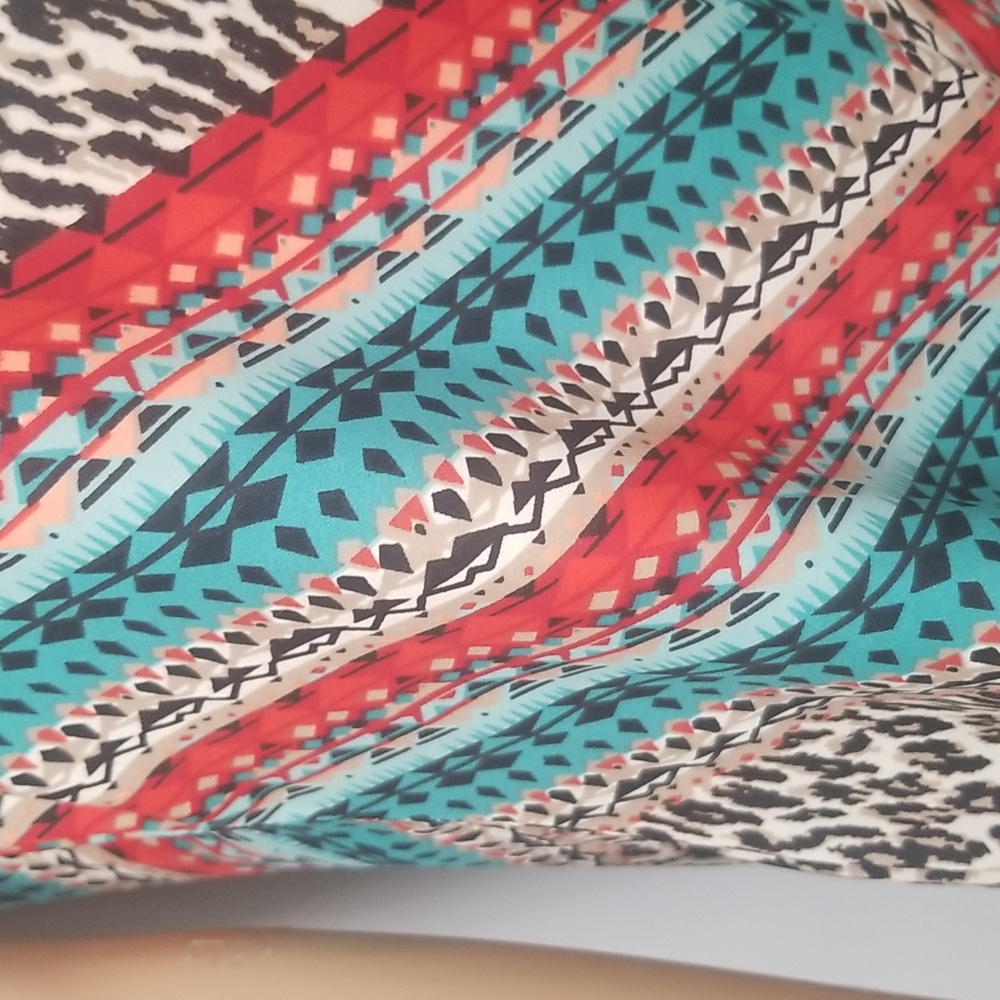 Point Zero Western Boho Animal Print Mixed Media Top SZ L - Picture 6 of 13
